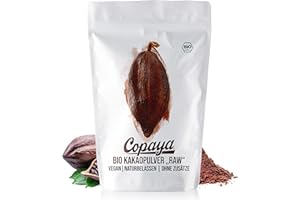 ‎COPAYA Copaya Organic Cocoa Powder, 2 kg, Raw Cocoa Powder from Organic Growing, Unsweetened, Distinctive & Intense Aroma, Made of High-Quality Cocoa Beans, 11% Fat, Highly Deoiled, 2000 g (2 x 1000 g)