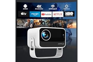 HIPPUS Videoprojecteur 4K, Projecteur Video Full HD 1080p, Videoprojecteur Focus Électrique, Correction Trapèze Android WiFi 6 BT5.2. Retroprojecteur Rotation à 360°, Compatible USB/HDMI