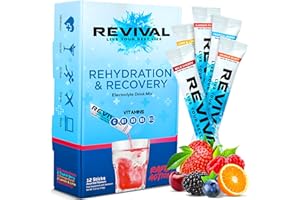 REVIVAL SHOTS Revival Bebida Isotónica Polvos Electrolitos - Potente Suplemento Multivitamínico, Sales Minerales Para Deporte y Hidratación - Múltiple 12 Paquete