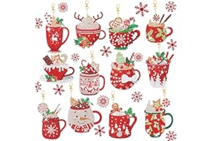 YAOYIN Diamond Painting Noël, Diamond Painting Enfant, Adultes, Noël Diamond Painting Kit, DIY 12pc Diamond Painting Porte-Clé Noël, Pour, Arbres de Noël, Étiquette Cadeau, Décoration Sacs d'école