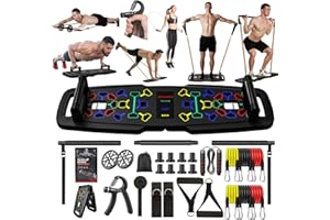 JERYLOTA 22-in-1 Home Gym Equipment, Portable Push Up Stands Press Up Board Handles for floor Home Gym Systems with 36 Gym Accessories, Resistance Band Bar,Abdominal Rollers