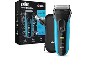 ‎BRAUN Braun Series 3 ProSkin Men's Electric Shaver and Trimmer, Electric Precision Trimmer, Travel Case, Rechargeable and Wireless, Valentine's Day Gift for Him, 3045s, Black/Blue