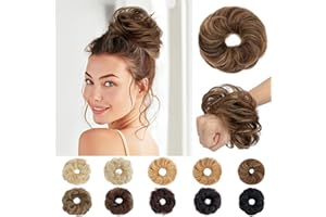 SEGO Pro Real Human Hair Messy Bun Scrunchie, Donut Bun Hair Piece for Women - Curly, 2/6 Dark Brown & Light Brown, Pack of 1