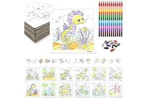 HahaMagic, 12PCS Puzzles zum Bemalen, mit 12 Stapelbare Wachsmalstifte (12 Farben in 1), Puzzles Selber Gestalten, geeignet als Kindergeburtstag Gastgeschenke und kleine geschenke für kinder