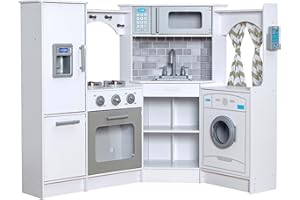 KidKraft Cuisine Enfant en Bois Ultimate Corner, Cuisine d'angle, Dinette avec Rideaux, Jeu d'imitation, Jouet Enfant dès 3 Ans, 53386