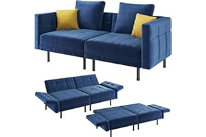 ‎YAHEETECH Yaheetech Trennbares Sofa mit Schlaffunktion, Schlafsofa 2 Sitzer aus Samtstoff, Schlafcouch mit 4 Kissen, 170x80x72.5 cm Multifunktionaler Schlafsessel fürs Wohnzimmer/Schlafzimmer/Gästezimmer, Blau