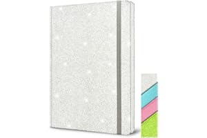 GINMLYDA Silver Glitter Notebook A5 Hardback, 8.3x5.7 Inches 160 Pages Never Peel Off Glitter Lined Notebook for Girls Cute Teenager Journal for Women Blank Hardcover Notepads for Work Girls Gift