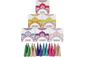HERBTALE Incense Cones - Mix 6 Scents (96 Cones Total), 16 Cones Each of Rose, Sandalwood, Ocean, Lavender, Frankincense,Coconut Gift Sets