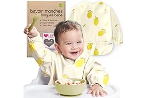 Nombear Bavoir Manches Longues pour Bébé - Bavoir Bébé Imperméable, Tablier Bebes pour Manger, Tablier Enfant Repas, Bavoirs DME, Blouse Bebe Repas