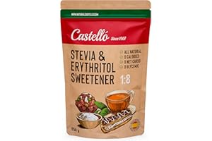 Édulcorant Stevia + Erythritol 1:8 | 1g = 8g de Sucre | Substitut de Sucre 100% Naturel - 0 Calories - 0 Indice Glycémique - Keto et Paleo - 0 Glucides - Non-OGM - Castello since 1907-850 g