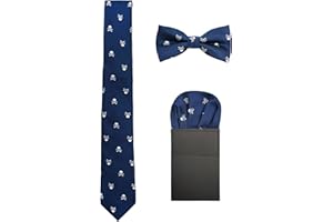 WANYING Hombre 6cm Corbata & Pajaritas & Pañuelo de Bolsillo 3 en 1 Set Moda Casual Cool - Calavera Patrón