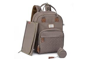 RUVALINO Mochila Cambiadora para Bebé, Mochila de Viaje Multifuncional con Cambiador Portátil, Correas para Cochecito, Funda para Chupete y Bolsillos Aislados, Ideal para Todos los Géneros, Caqui