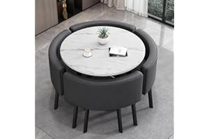 VTELGT 35.4″ Dining Table and Chairs Set 4, 5 Piece Modern Dining Table Set, Faux Marble Tabletop with 4 PU Leather Chairs, Kitchen Table, Meeting Table for Space Saving,White Round