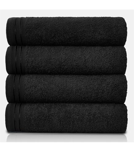 Lot De 4 Serviettes De Bain En Coton égyptien GC Gaveno Cavailia - 50x80 Cm, Ultra Douces Et Absorbantes - Séchage Rapide, Noir - 7