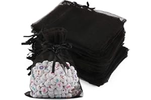 FLOFIA 100pz Sacchetti in Organza 7x9cm per Regalo Gioielli Halloween Carnevale Sacchettini Bustine Piccole Sacchetti Organza con Coulisse per Halloween Carnevale Decoraizoni Feste Nero