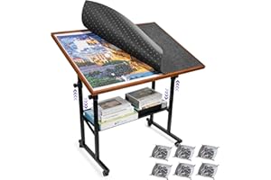 ikkle Jigsaw Puzzle Table with Legs for 1500/1000 Pieces,10-Tilting-Angle & Height Adjustable Puzzle Board with Cover & 6 Sorting Trays & Wheels for Adults and Kids