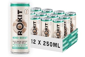Rokit Mind Boost Cold Brew Coffee with Oat Milk | Enriched with B Vitamins | Vegan Friendly Formula | Dairy-Free | Ready to Drink Canned Coffee| 12 x 250ml Can