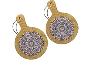 ChicHouse Set 2pcs mini taglieri da cucina in legno con manico ideali per piccoli antipasti, formaggi, salumi o come salva superfici e sottopentola. (2, Fiore Rosso, Rotondo 20.5x14.5x1 cm)