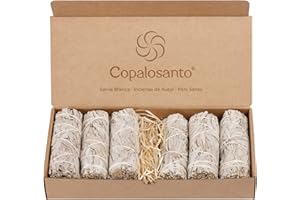 COPALOSANTO® | 6 Atados de Salvia Blanca para Quemar de 10cm Hechos a Mano | Sahumerio Natural | Protección Ancestral y Espiritual | Limpieza Energética