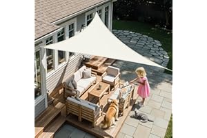 LOVE STORY Voile d'ombrage Triangulaire 2.5x2.5x2.5m Imperméable à l'eau PES Toile d'ombrage Crème avec 95% de Protection UV pour Patio Extérieur Jardin