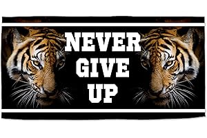 STAMPATEK Asciugamano Palestra in Microfibra Tigre Never Give Up Telo Panca Sala Pesi Fitness ad Asciugatura Rapida Sport Antiscivolo 50x100 cm