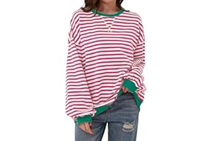 TERIVEEK Damen-Sweatshirt, Oversize, gestreift, Farbblock, langärmelig, Rundhalsausschnitt, lässig, locker, Y2K-Shirt