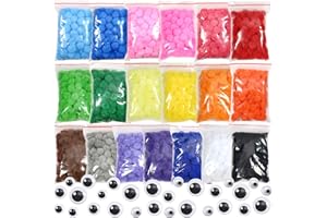 TOAOB THE ONE AND ONLY BABY TOAOB 1900 Pezzi Pompon Colorati per Artigianato Piccoli Pompom 15 mm Ponpon e 100 Occhi Adesivi per Decorazione Festiva Fai da Te Crafts Cucito 19 Colori