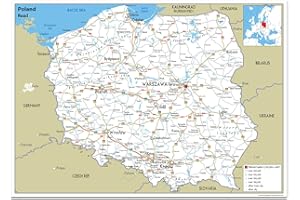 TIGER MOON Mapa drogowa Polski - laminowany papier (A2 rozmiar 42 x 59,4 cm)