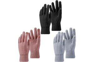 FRIUSATE 3 Pairs Women Winter Touch Screen Gloves Thermal Knitted Gloves for Women Elastic Warm Touchscreen Smartphone Glove for Working Driving Running Outdoor Activities