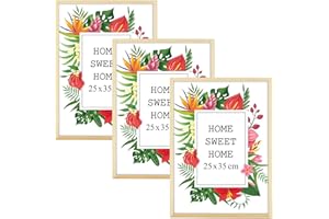 MG Design Lot de 3 Cadres Photo 25 x 35 cm en Bois Massif – Naturel, avec Verre Acrylique – à Suspendre ou à Poser, Orientation Verticale ou Horizontale – pour Photos, Affiches, Puzzles