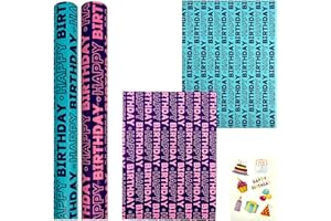 LZRINUE 2 rollos de papel de regalo de cumpleaños, rollos de papel de regalo, papel reciclable para cajas de regalo de cumpleaños, decoraciones de fiesta de cumpleaños (azul morado)