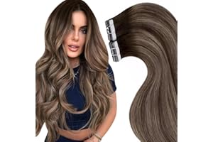 LaaVoo Extensiones Adhesivas de Cabello Natural Balayage Marron y Rubio Ceniza Ombre Marron Extensiones Tape Pelo Humano 20piezas/50g Extensiones de Pelo Adhesivas de Colores 40cm/16Pulgadas #4/18/4