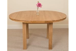 Oak Furniture King Edmonton Oak Extendable Round Dining Table 110-140 cm Round Kitchen Table | 4-6 Seater Extendable Table