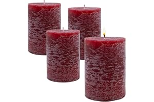 ‎SPETEBO Echtwachs rustikal Stumpenkerzen 10 x 7 cm bordeaux rot - 4er Set - Advents Kerzen unparfümiert ca. 30 Stunden Brenndauer - Tischkerze Blockkerze für Weihnachten Gestecke Dekoration geruchlos