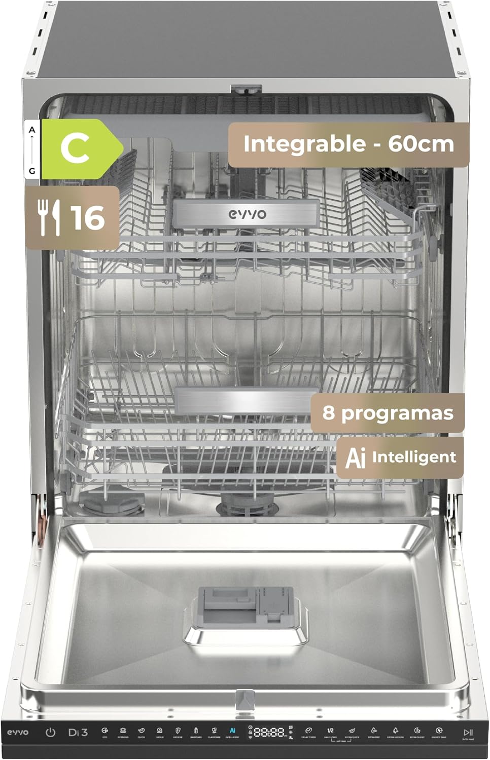 Lavavajillas Integrable 60 cm - 14 Cubiertos, 49 dB, Apertura Automática, Media Carga, 6 Programas, Lavavajillas Integrable 60 cm Panelable para Cocina Moderna (Clase Energética C)