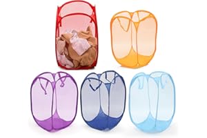 LIFEDYLUK 5 Pack Wäschekörbe Faltbar, Pop Up Laundry Basket Blau, Gelb, Rot, Lila, Grün, Mesh Aufbewahrung Pop-up, Wäschekorb Faltbarer für Die Aufbewahrung von Kleidung, Spielzeug, 50 x 30 x 30 cm