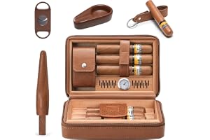 GLENCREAG Bärbart resecigarrfodral (7, 7 stycken) | Resefuktare i läder med cigarrskärare, dragförstärkare, askfat och hållar