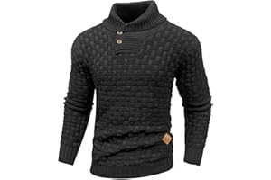 HYPESTFIT Mens Knitted Sweater Crew Neck Warm Long Sleeve Pullover Textured Ribbed Edge Top