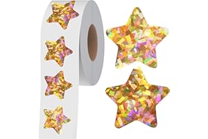 HEBAYY 500 PCS Holographic Gold Star Stickers, Self-Adhesive Metallic Glitter Foil Reflective Star Stickers for Reward Behavior Chart Labels (Each Measures 1”)