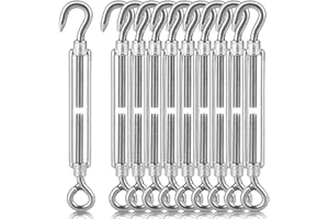 GBACHOOSE 10 Pcs Turnbuckle Wire Tensioner M8 304 Stainless Steel Hook and Eye Turnbuckle Tensioner Heavy Duty Turnbuckle Wire Rope Cable Tension