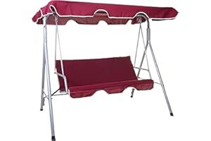 ‎MENDLER Hollywoodschaukel HWC-D61, Gartenschaukel Hängeschaukel Bank, 3-Sitzer UV 50+ verstellbares Dach 197x185cm - Bordeaux