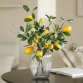 Laelfe 8 Heads Artificial Lemon Branches, 48 cm | Fake Lemon Twigs with Willow Branches Fake Lemon Decor for Home Kitchen Bed