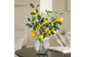 Laelfe Branches de Citrons Artificielles, Bouquet de 8 Têtes de Citrons Jaunes Faux, Branches de Citron Artificiels pour Cuisine, Salle à Manger, Chambre à Coucher, Table
