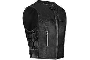 PAULGOS Lederweste Weste Kutte Leder Biker Rocker Motorrad Clubweste Bikerweste Motorradweste Schwarz BW10