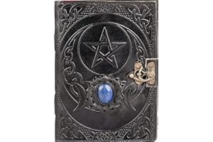 Urban Leather Pentacle Pentagram Wiccan Tachonado Lapis Lazuli Journal 3 Moon Celtic Star Black Book of Shadows para escribir Notebook Páginas en blanco sin forro