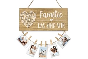 DARLENA Familie, das sind wir | Fotocollage, Wand Deko, Familie | Holzschild mit Spruch, Fotoseil und Klammern | Tolles Geschenk zum Muttertag, Geburtstag oder Weihnachten