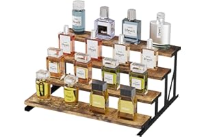 Lifewit Expositor de Madera de 4 Niveles con Soporte Metálico, 35,3 cm Estante para Colonia, Organizador de Perfume, Estante para Fragancias, Cuidado de la Piel, Figuras, Sobremesa, Marrón Rústico