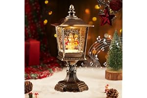 Auniq Weihnachts Schneekugel Laterne mit Musik, Extra groß Schneelaterne Automatischer Schneefall Retro Straßenbeleuchtung Weihnachten Wasser glitzernde Verschneiter Globus Nachtlicht Xmas Dekoration