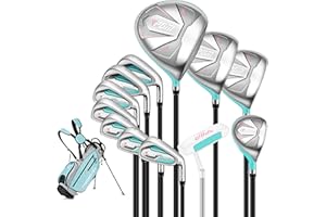 PGM Ensemble de clubs de golf pour femme avec 12 clubs – 4 bois (#1, 3, 5, 4H), 7 fers (#5, 6, 7, 8, 9, PW, SW) et 1 putter – Sac de support de golf