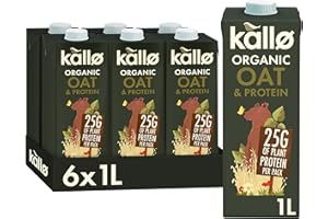 Kallo Organic Oat Milk with Protein, Made with Only 3 ingredients, Gluten-Free, Vegan Friendly, Plant-Based Protein, 6 x 1 Litre